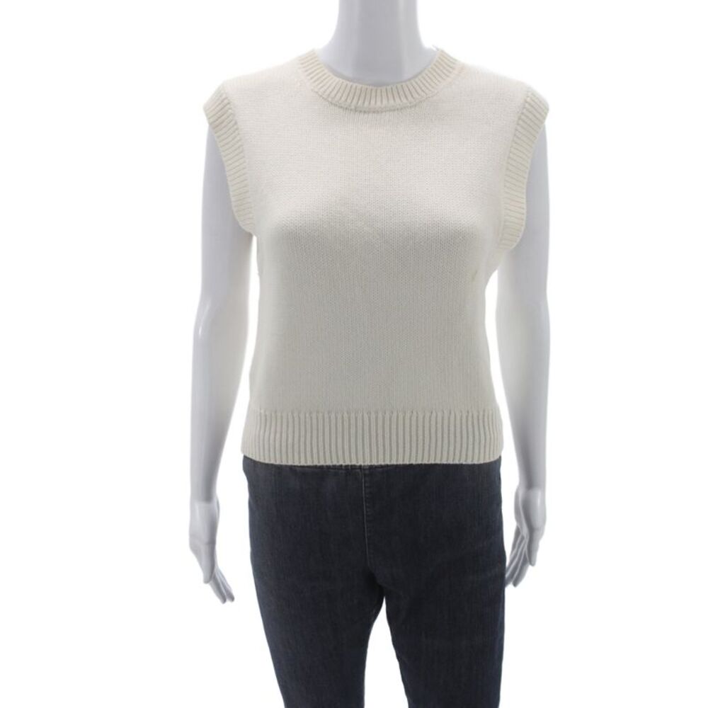 Wilfred Women Sweater Vest Ivory Merino Wool Crewneck Minimalist Size S